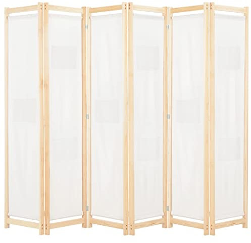 Pangshiyuan 6-teiliger Raumteiler Cremeweiß 240 x 170 x 4 cm Stoff,jiangboyue-248174