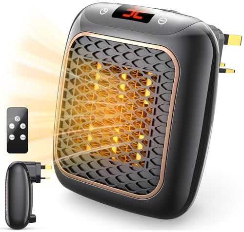 Plug in Heater, 1200W Fan Heaters for Home 2 Mode PTC Ceramic Heaters 1-12H Timer Overheating Protection w/Remote Control Electric Heater Energy Efficient BS Plug for Bedroom Office Kitchen