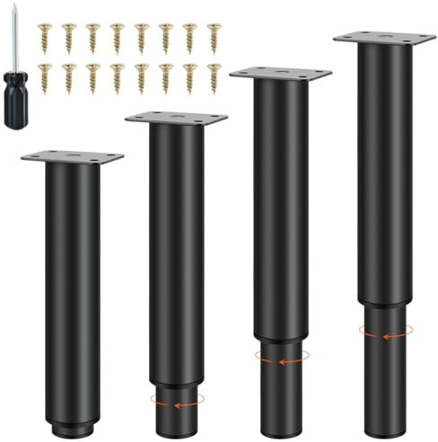 TMBMLPP 4pcs Metal Adjustable Furniture Legs, 7.87-14.57in(20-37cm) Black Adjustable Legs, Replacement Support Leg, Table Legs Supports, Extendable Furniture Leg with Screws,for Desk Sofa Bed Cabinets