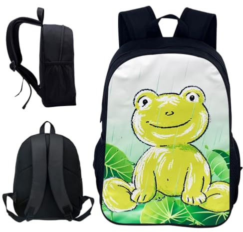 SYTTNUM Cartoons Backpack, 3D Gedruckter Schulrucksack, Kinder Rucksack Schüler Schultasche, Frosch Reiserucksäcke,Frosch Kinderschultasche, Für Jungen Mädchen Sport, Reisen, Schule(40×30×13cm)