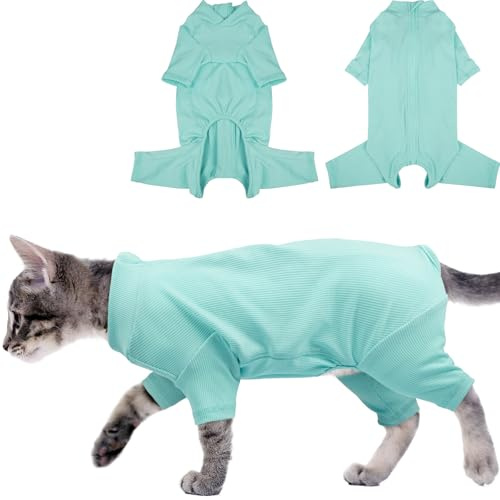Yternal Sticky Hair Cat Clothes, Breathable & Lightweight, Reduces Shedding Fur Pajamas, Full Body Long Sleeve Surgical Bodysuit, Stop Licking & Shedding Blue XS