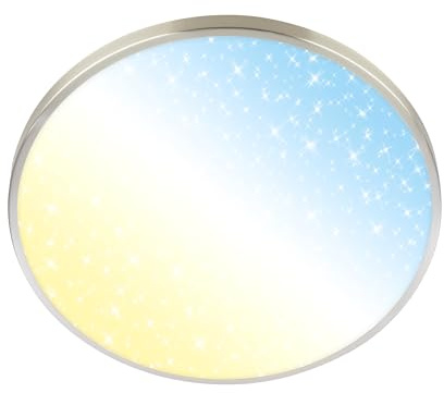 BRILONER - LED Deckenlampe mit Fernbedienung, dimmbar, CCT, Dekorblende, Sternenhimmel, LED Lampe, Deckenleuchte, Wohnzimmerlampe, Küchenlampe, Deckenbeleuchtung, 38 x 6,5 cm (DxH), Nickel-matt
