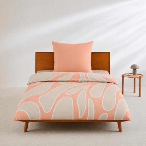 s.Oliver Mako Satin Bettwäsche 135x200 cm - 100% Baumwolle, maschinenwaschbar, anschmiegsam & weich, praktischer Reißverschluss, 2tlg. Satinbettwäsche apricot