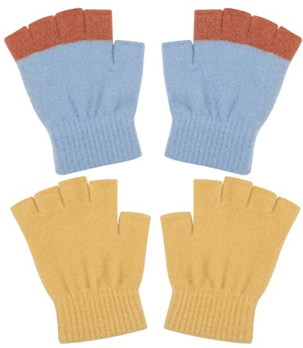 Kiiwah 2 Paia Guanti Senza Dita Bambino, Morbida ed Elastica Guanti Termici Bambina in Maglia, Inverno Caldo Guanti Mezze Dita per Ragazzo Ragazze 5-7 Anni Attività Indoor e Outdoor