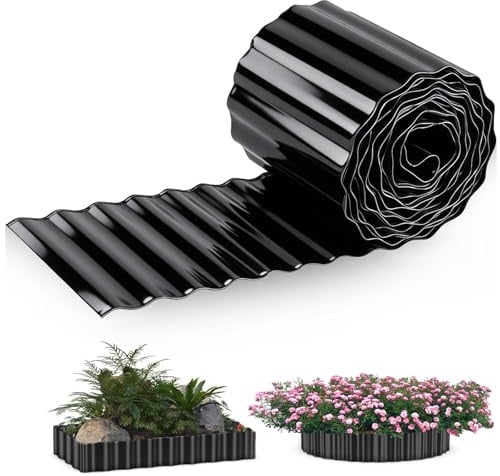 Vyranut Rasenkante aus Cortenstahl, Flexible Beeteinfassung Metall, wetterfeste Beetumrandung für Rasen, Beete, Wege und Gartenbereiche-Rostfarbe (Schwarz, 12m x 15cm)