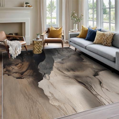 Generisch Teppich Holzoptik Wohnzimmer 100 x 150 cm Mit Schwarz Brauner Rustikal 3D Textur Muster, Holzoptik Schlafzimmer Deko Bettvorleger, Kurzflor rutschfest Waschbar Teppiche Gegend