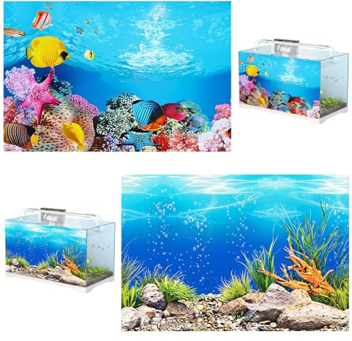 PVC Aquarium Background Decal, 62x30cm Fish Tank Background Pictures, Aquarium Backgrounds Self Adhesive for Saltwater Freshwater Fish Tanks, Ocean Ecology Underwater Theme