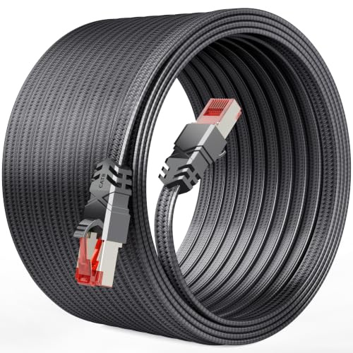Tesmax CAT 8 Lan Kabel 20meter,40Gbps Hochgeschwindigkeits mit RJ45 Stecker | Blitzschnelles 40Gbps 2000MHz，Flüssig und ohne Ruckeln，Flaches Design, Extrem Robust für PS5/4 Router Switch Steam Deck