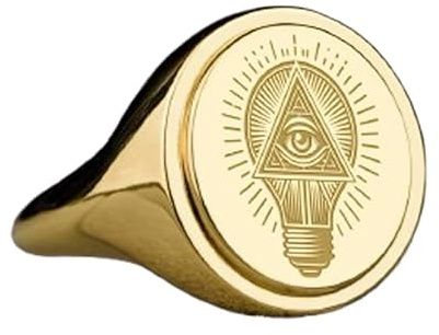 WORLD WIDE GEMS All Seeing Eye-Glühbirne, Siegelring, Fantasy-Schmuck, oval, graviert, böser surrealer Geschenkschmuck, 925er Sterlingsilber (Ringgröße 5–12,5), vergoldet, WW_PDR_00561, 15x13mm
