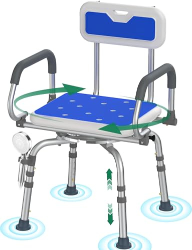 Luckfaith LC04 360° drehbarer Duschstuhl mit Rückenlehne & klappbaren Armlehnen – Höhenverstellbarer, Rutschfester Duschhocker aus Aluminium für Senioren & Menschen mit eingeschränkter Mobilität