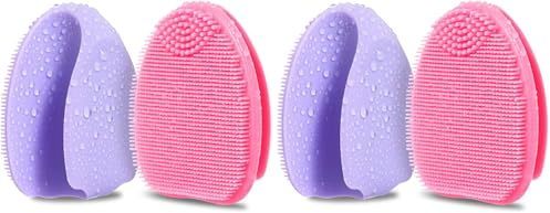 HieerBus Silikon Gesichtsreiniger, Manuelle Peeling Bürste, Handheld Gesichtsreinigungsbürste für Frauen Männer Entfernen Poren Reinigung Massage (pink+lila) (Packung mit 2)