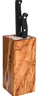 D.O.M. Bloc à couteaux Design en bois d'olivier naturel non traité, simplement frotté avec de l'huile d'olive. Moderne, fonctionnel et de qualité supérieure. Dimensions: 16 x 8 x 8 cm