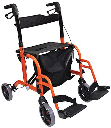 Aidapt Duo Deluxe Rollator, leicht, 4 Rollen, faltbar, mit Sitz, Fußplatten, Tragetasche, abschließbaren Bremsen und pannensicheren Reifen, für Innen- und Außenbereich, Orange