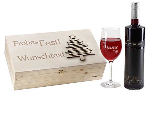 Leonardo weihnachtliches Geschenkset mit graviertem Weinglas und Bree Rotwein in hochwertigen Geschenkverpackung