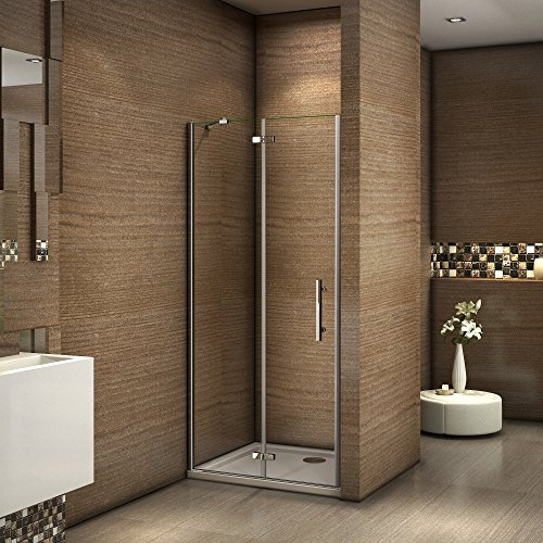 Box Doccia 80x195cm Per Nicchia Porta Battente Interno Esterno Con Barra Stabilizzatrice Angolo con Piatto Doccia 80x80X3cm