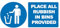 2 x Place All Rubbish in Bins Provided Info Label Sign Removable Self Adhesive Waterproof Durable Vinyl Label Sticker 225mm x 106mm