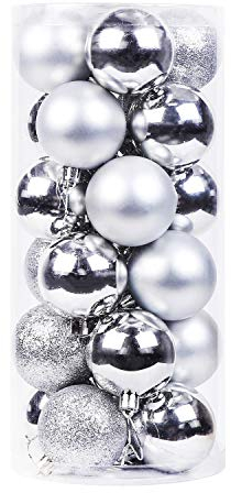 Deggodech 24 Stücke Silber Weihnachtsschmuck Kugeln Bruchsichere Weihnachtskugeln Glänzend Plastik Ø 4cm Weihnachtsbaumschmuck Kunststoff Set Baumschmuck Weihnachten Kugeln Deko Anhänger