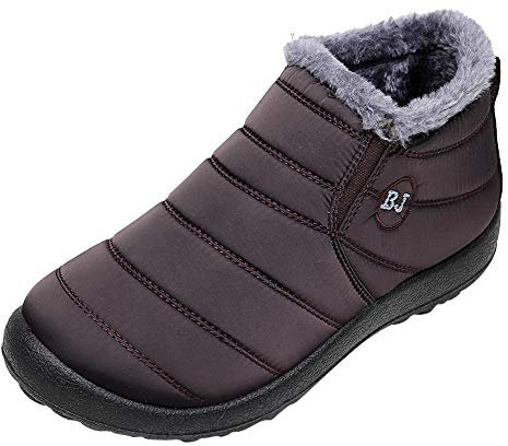 FNKDOR Waterproof Stiefel Herren Winter Warm Gefüttert Flache Schneeschuhe Schnürstiefel gr 42 EU Braun