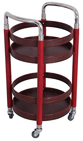 Servierwagen Barwagen Restaurant Küche Beweglich Rot 2 Tier Massivholz Aluminiumlegierung Gummirad Mit Leitplanke, Tragfähigkeit 15 Kg (Farbe : Red, größe : 40 x 80 cm)