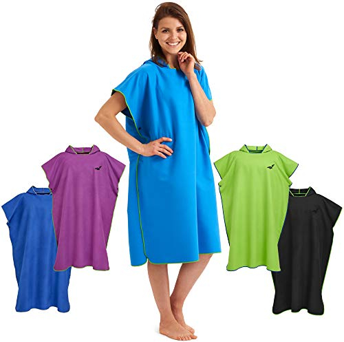 Fit-Flip Surf Poncho Mikrofaser - Umkleidehilfe Strand - Badeponcho für Erwachsene - Duschponcho schnelltrocknend - Strandponcho für Surfer - Surfponchos Ultraleicht (Größe L, Blau/Grün)