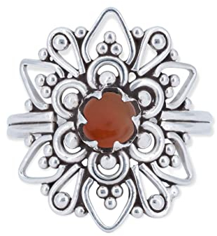 mantraroma Damen Karneol Ring 925 Sterling Silber – Cabochon Edelstein Silberring mit rotem Karneol, Vintage Statement Schmuck