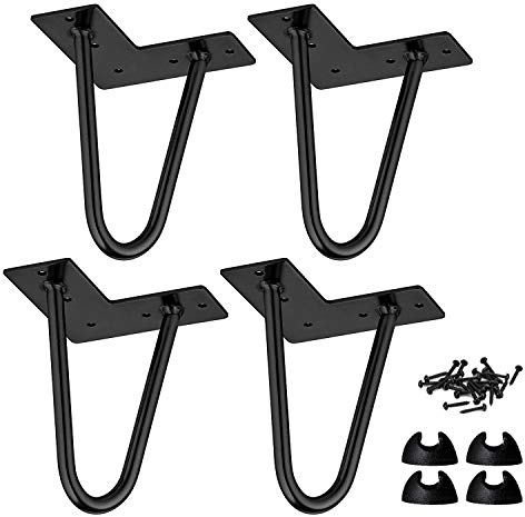 4 Stück Haarnadel Tischbeine 20cm, Modernes Metall Möbelfüße Hairpin Legs mit Bodenschonern, Austauschbare Haarnadelbeine für Schreibtisch Couchtisch Nachttisch Regal Schrank, DIY Möbelgestell Schwarz