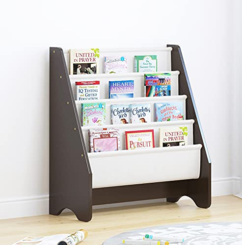 UTEX Kinder-Bücherregal mit Schlingen, Zeitschriftenständer mit Organizer, Buch-Organizer (Espresso)