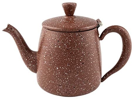 Café Olé Théière de première qualité en acier inoxydable avec une boule à thé intégrée – fini granit rouge, 35oz PT-035RG