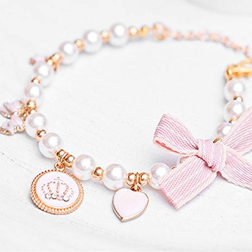 RayMinsino Fashion Pet Halskette Katze Perlen Krone Halsband Zubehör Ornamente Haustier Katze Teddy Halsband Perlen Schmuck Halsband