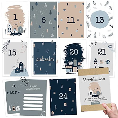 Papierdrachen Karten-Adventskalender 2024 zum Basteln und Verschenken für den Partner Set 3 | 24 Postkarten zum Gestalten | Geschenkidee in der Vorweihnachtszeit| mit liebevollen Motiven zum Aufhängen
