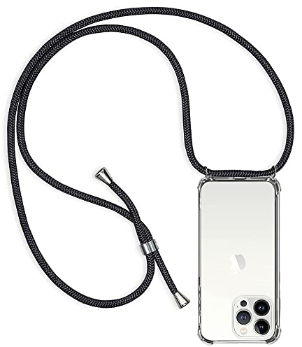 Handykette Hülle kompatibel mit iPhone 13 Pro Max, Handyhülle Handy Necklace Hülle mit Band Schutzhülle Kordel zum Umhängen Transparent Weich TPU Silikon Tasche Case for iPhone 13 Pro Max, Schwarz