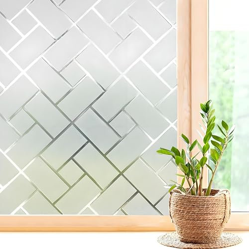 Coavas Fensterfolie, Sichtschutz, Buntglas, Milchglas, Fischgrätenmuster, Fenstertür-Abdeckfolie, nicht klebend, entfernbar, UV-blockierend, Wärmeregulierung, Krankenhaus, Küche