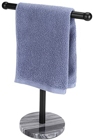 Schwarzer Handtuchhalter mit schwerem Marmorboden, T-förmiger Handtuchhalter, freistehend für Badezimmer, Waschtisch, Arbeitsplatte, 304 Edelstahl (Schwarz)