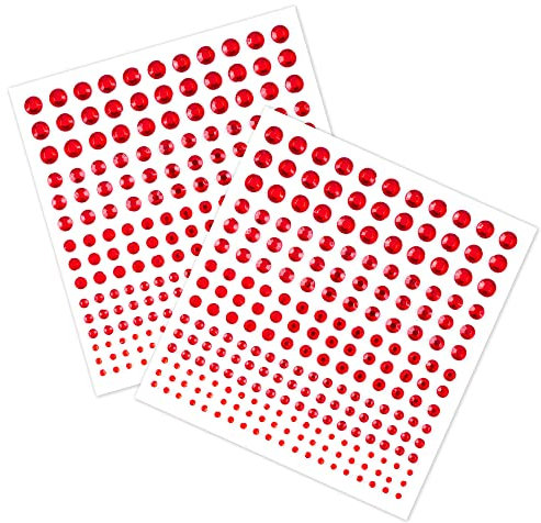 GODLOVEM 450 Pieces Rhinestone Stickers Self Adhesive Crystal Diamond Sticker for DIY Crafts Body Nails Decoration, 2 Sheets, Red(5 Sizes)