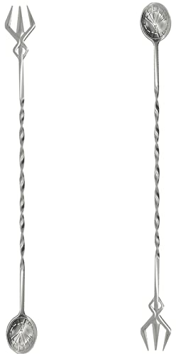 Pinenjoy 2pcs 12.67inch Bar Spoon with Spiral Pattern and Fork Long Handle Cocktail Spoon 18/10(304) Stainless Steel Stirring Spoon for Milkshakes Juice Coffee Tea Beer Mixing