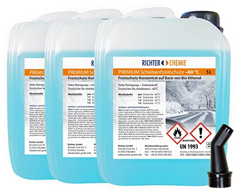 Richter 15 Liter (3 x 5 Kanister) Premium Scheibenfrostschutz -60°C Frostschutz Konzentrat Auto Scheibenwaschanlage
