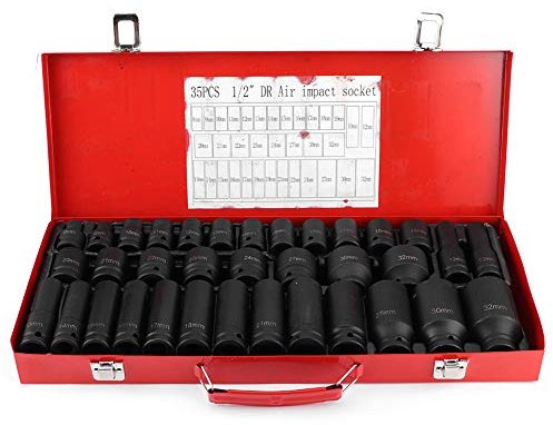 Schlagschrauber Nüsse 1/2 Zoll 1/2 Schlagschrauber Nüsse Set, 35-Teilig Steckschlüsselsatz Impact Socket Set, Lange Größen:10-32Mm, Kurze Größen:8-32Mm, Innensechskant Satz