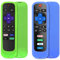 [2 Pack] Remote Cover (Glow in the dark) Compatible with Roku Smart TV Remote/Roku Express/Roku Premiere, Universal Silicone Case with Lanyard (Green and Blue)