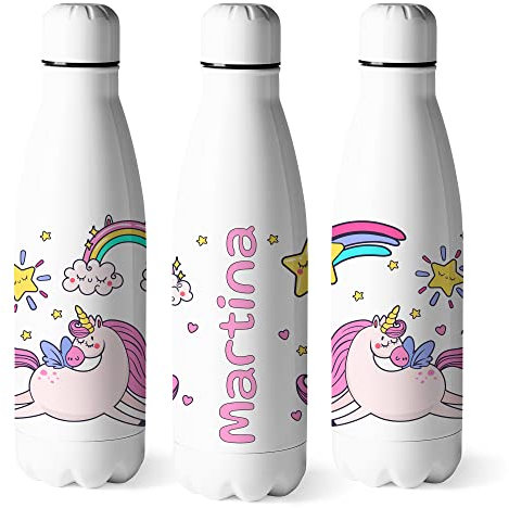 Zumo Digital Botella de Agua Unicornio Niña, Botella Personalizada con Nombre, Botella Termo Acero Inoxidable Doble Pared, Libre BPA Tamaño 500ml (Unicornio 4)