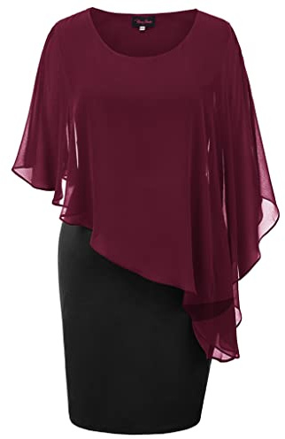 Hanna Nikole Damen Große Größe Chiffon Cape Cocktailkleid Knielang Abendkleid mit Overlay
