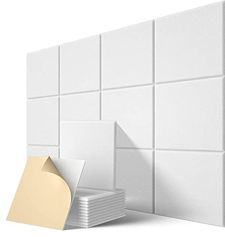 Jpdisdd Selbstklebende Akustikplatten, 12 Stück, schalldichte Polsterung, 12 x 12 x 0,4 , schallabsorbierende Platte für zu Hause, Weiß
