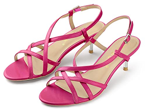 Allegra K Women's Slingback Strappy Kitten Heel Heels Sandals Hot Pink 7 UK/Label Size 9 US