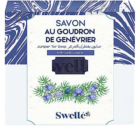 SWELLE Wacholder Teer Seife 100gr Feste Seife 1Stk Anti Schuppen Duschbrocken Seife,Bio Seifen für Haarausfall,Peeling,Akne, Ekzem | Benutzen mit Scalp Massager, Duschseife Männer Damen