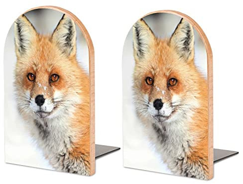 Lot De 2 Serre-Livres Renard Support De Livre Antidérapant en Bois pour Bibliothèque De Bureau