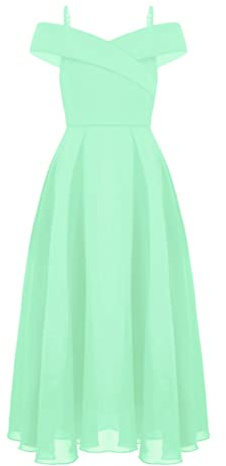 iiniim Robe Cérémonie Soirée Cocktail Enfant Fille Robe Épaules Denudee sans Manches Demoiselles d'honneur Princesse Robes Mousseline De Soie 4-16 Ans Menthe Vert 9-10 Ans