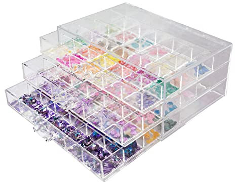 3 Tier Nail Art Decoration Organiser 72 Lattice Clear Acrylic Nail Jewellery Accessories Storage Case Holder Shelves Display Rack Stand for Painted Glue,Brushed Glue,Carving Glue