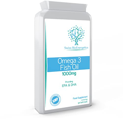 Omega-3 Fish Oil Soft Gels - Ultra Potent 1000mg, 90 Capsules - Full Strength EPA & DHA - Easy to Swallow Omega3 Fish Oils - Ultimate Joint, Heart & Brain Health Support Supplement - Made in The UK