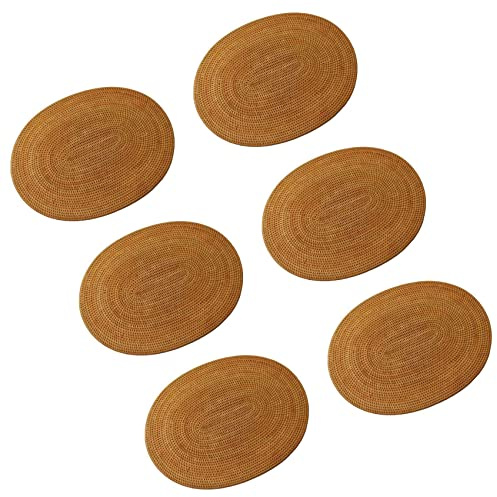 Oikabio 6 x Tischsets aus Rattan, runde ovale Tischsets, Mehrzweck-Tischset, natürlich, 30 x 40 cm