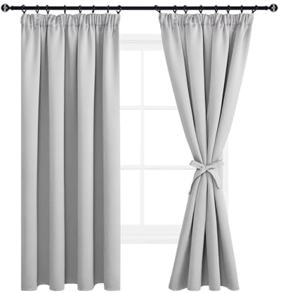 DWCN Vorhänge Verdunkelungsvorhänge Thermovorhänge Vorhänge Blickdicht mit Kräuselband Gardinen Dicke Thermovorhang Kälteschut Hitzeschutz mit Vorhang-Krawatten, 200x140 cm(HxB), Silber Grau, 2er Set