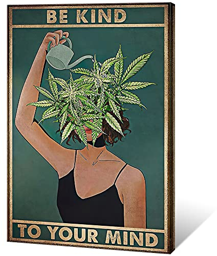 Quark Boho-Kunstposter, Vintage-Stil, Motiv: Be Kind To Your Mind, ästhetisch, grün, botanischer Blumendruck, Gemälde, moderne Wanddekoration für Frauen, Zuhause, Küche, Büro, Schlafzimmer,
